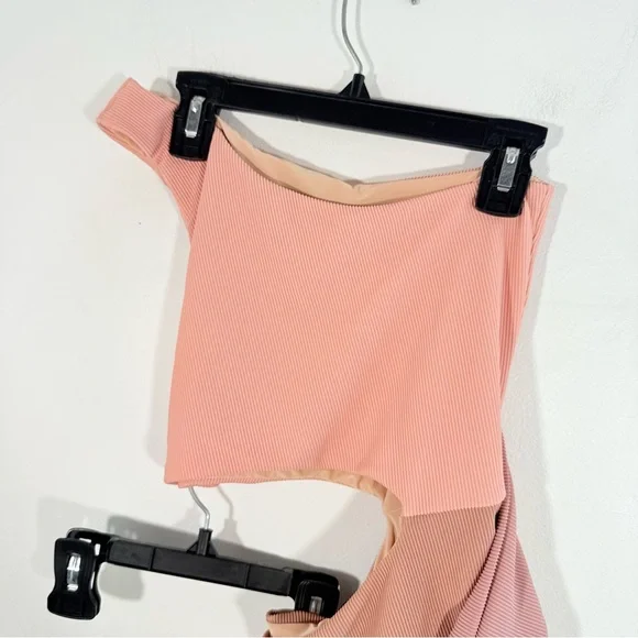 Beach Riot Carlie Blush Pink Ribbed One Shoulder Side Tie One Piece Swim Medium - Picture 10 of 13